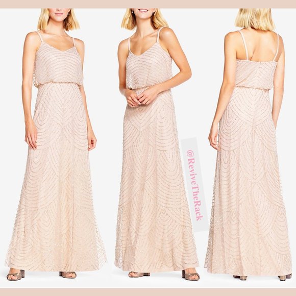 NEW! Adrianna‎ Papell Art Deco Beaded Blouson Gown in Blush Pink [SZ 12 ] - Picture 3 of 13